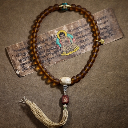 Handcrafted Tibetan Glass Bead Mala Bracelet – 36 Beads of Sacred Wisdom