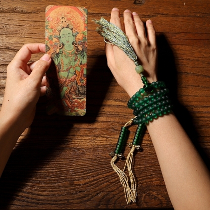 Handcrafted Green Tara Glass Bead Mala – 108 Beads with Hetian Jade