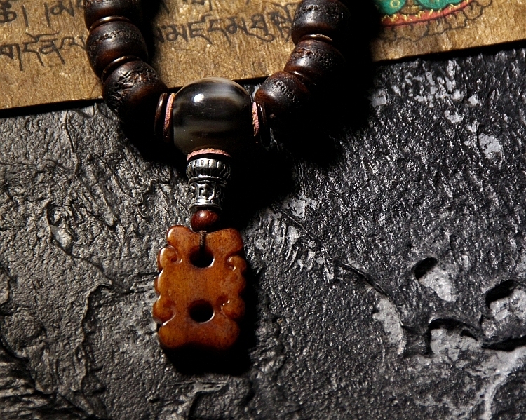 Gakala Skull Guardian Bracelet with Horn, Turquoise & Vajrayana Symbolism