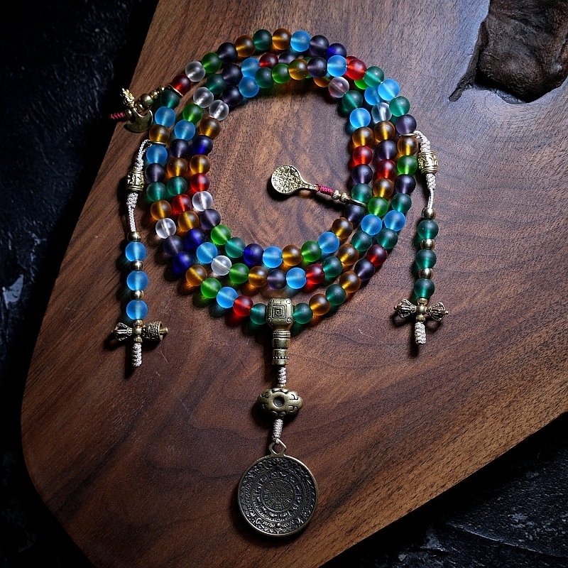 Handcrafted Tibetan-Style Traditional Liu Li 108 Bead Mala