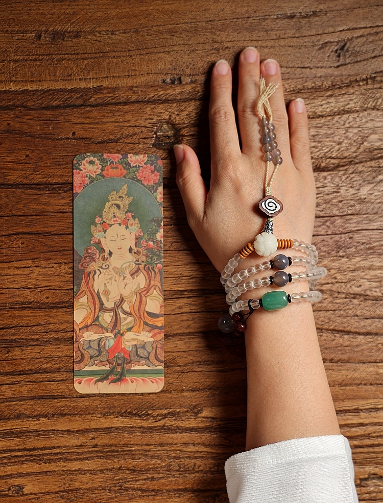 White Tara Blessing – Handcrafted White Glaze Glass (Liu Li) Mala