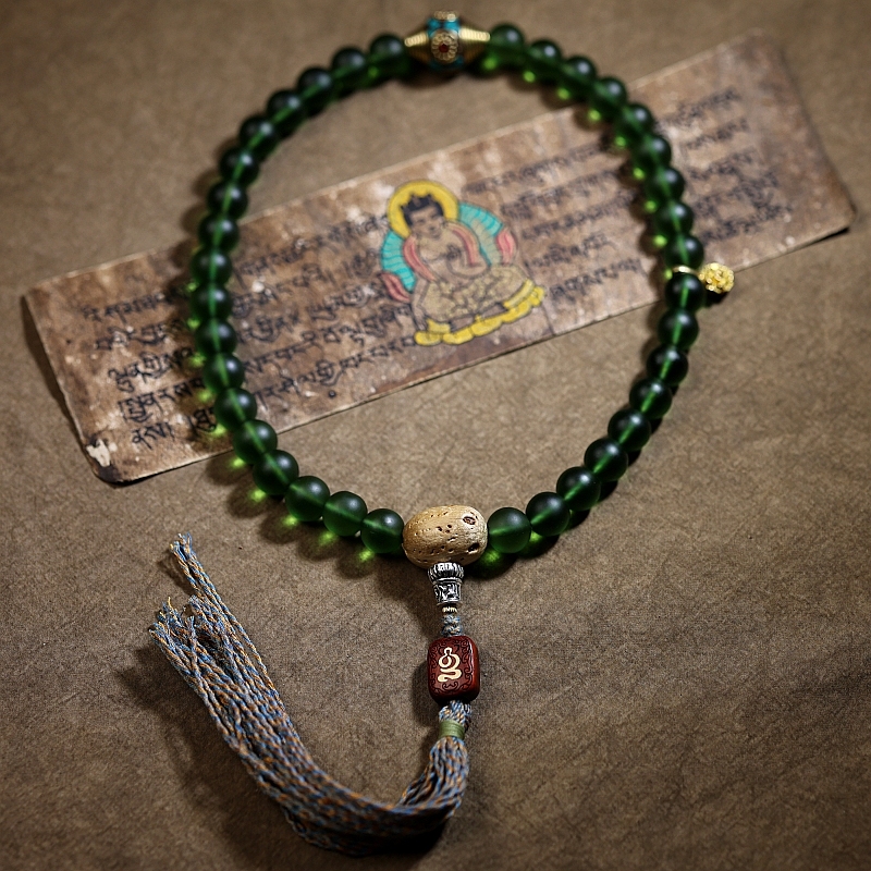 Handcrafted Tibetan Glass Bead Mala Bracelet – 36 Beads of Sacred Wisdom