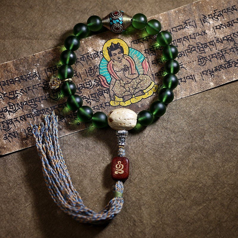 Handcrafted Tibetan Glass Bead Mala Bracelet – 36 Beads of Sacred Wisdom