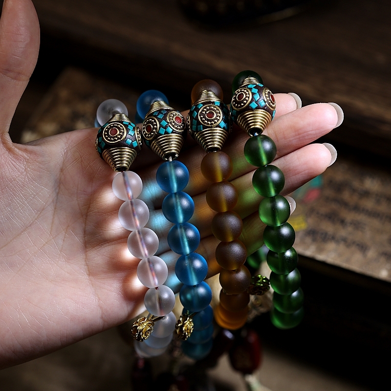 Handcrafted Tibetan Glass Bead Mala Bracelet – 36 Beads of Sacred Wisdom