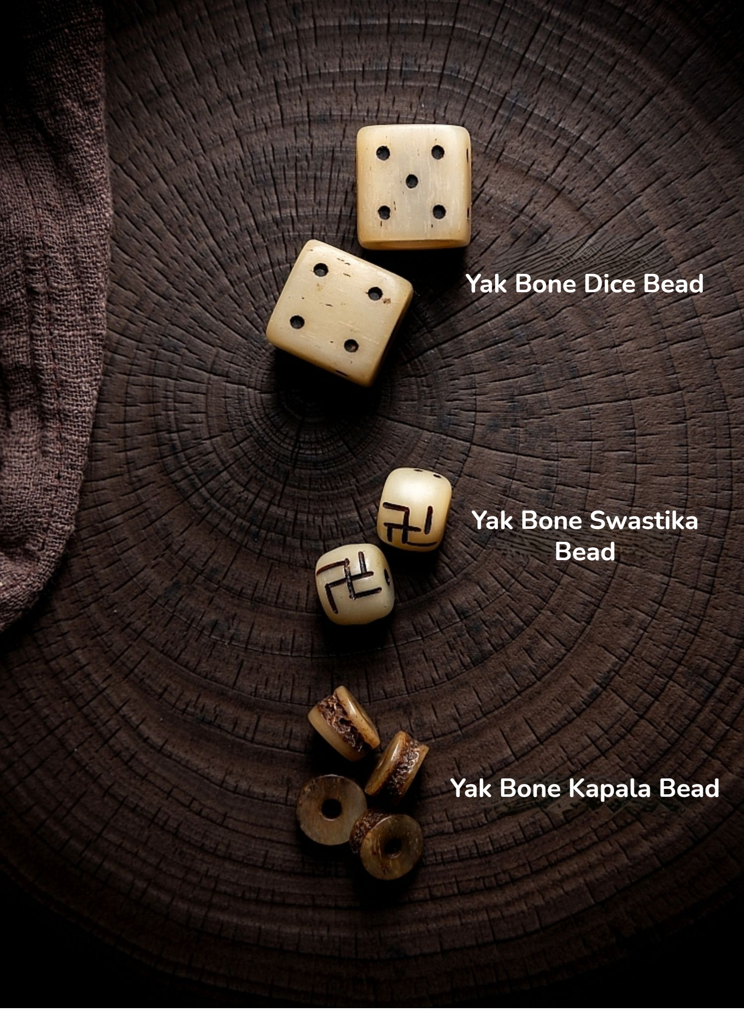 Shitro Lord Bone Bracelet: Tibetan Handcarved Goat Horn Mala with Yak Bone Skull Accents