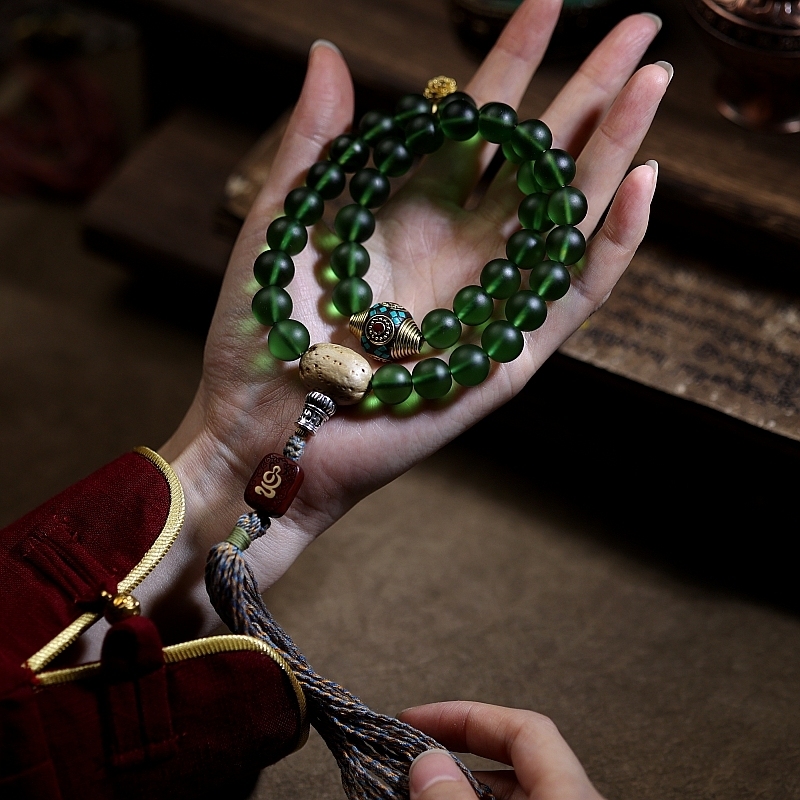 Handcrafted Tibetan Glass Bead Mala Bracelet – 36 Beads of Sacred Wisdom