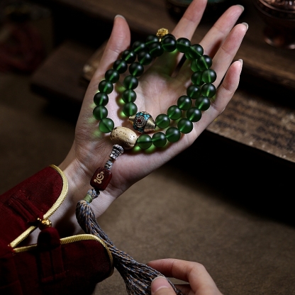 Handcrafted Tibetan Glass Bead Mala Bracelet – 36 Beads of Sacred Wisdom
