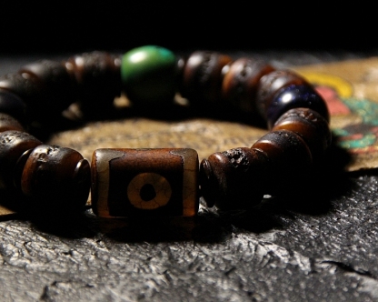 Gakala Skull Guardian Bracelet with Horn, Turquoise & Vajrayana Symbolism