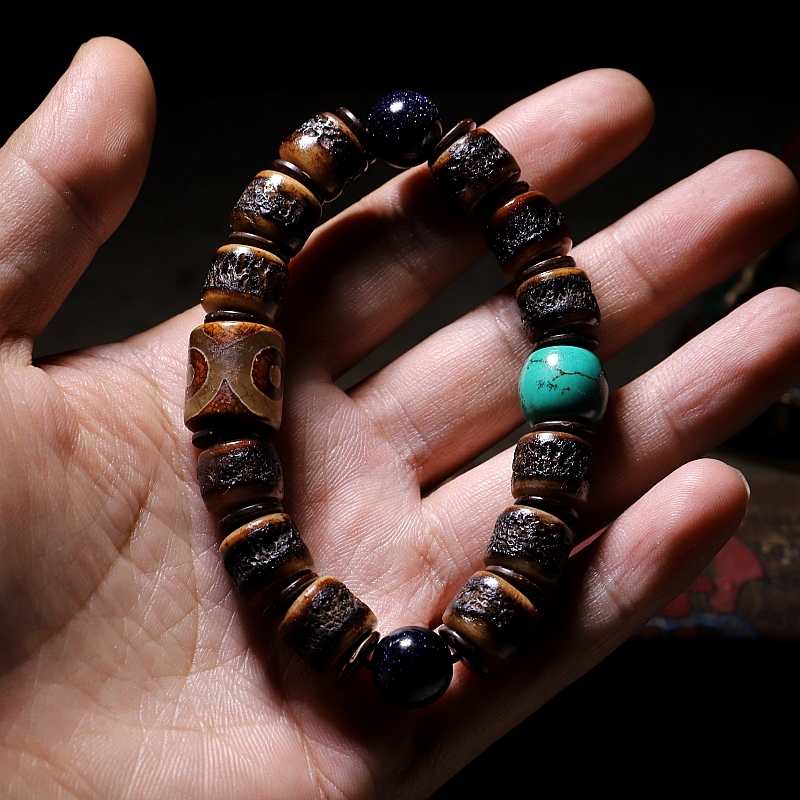 Gakala Skull Guardian Bracelet with Horn, Turquoise & Vajrayana Symbolism