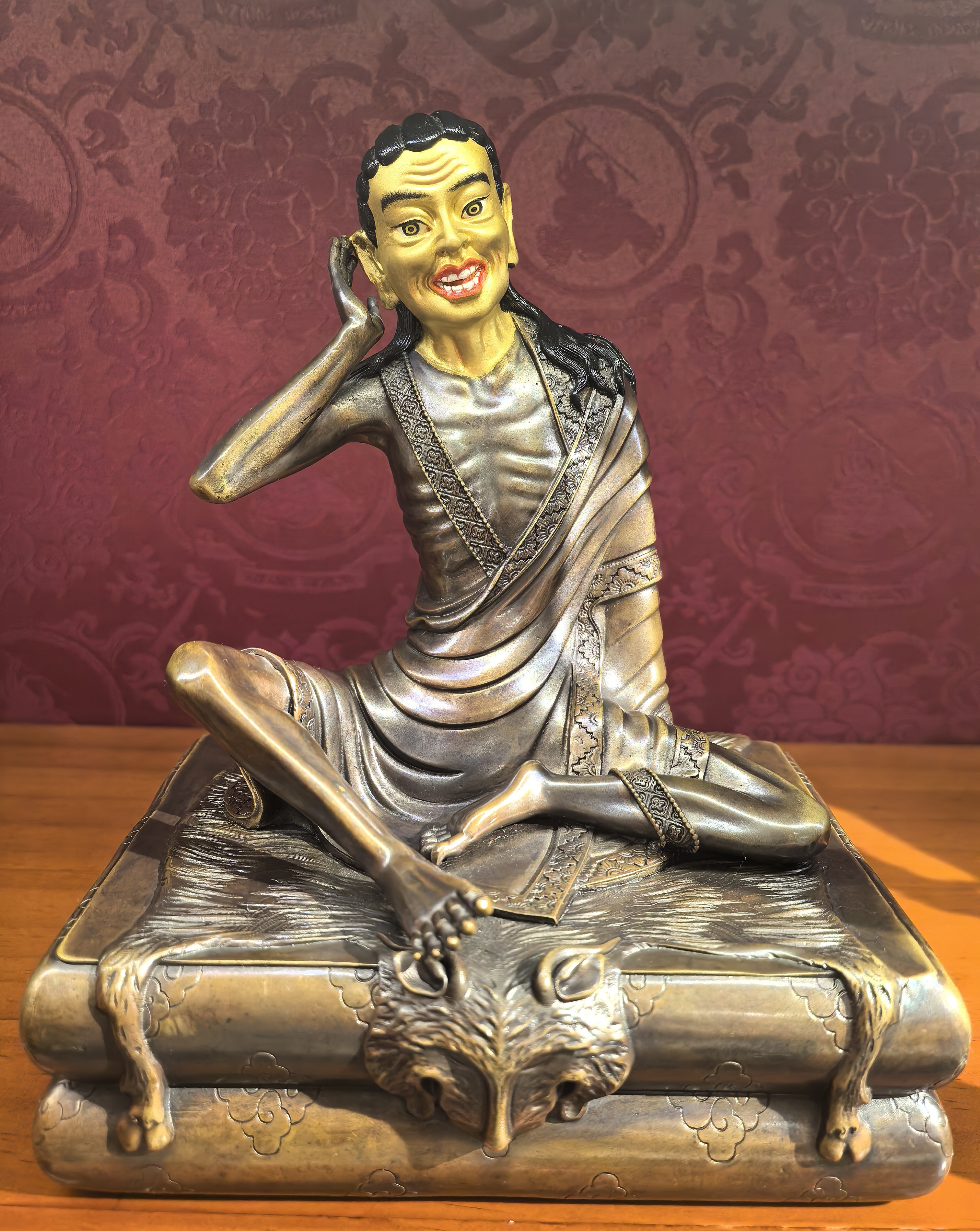 Kagyu Lineage Trinity – 19cm Gilt Copper Statue Set