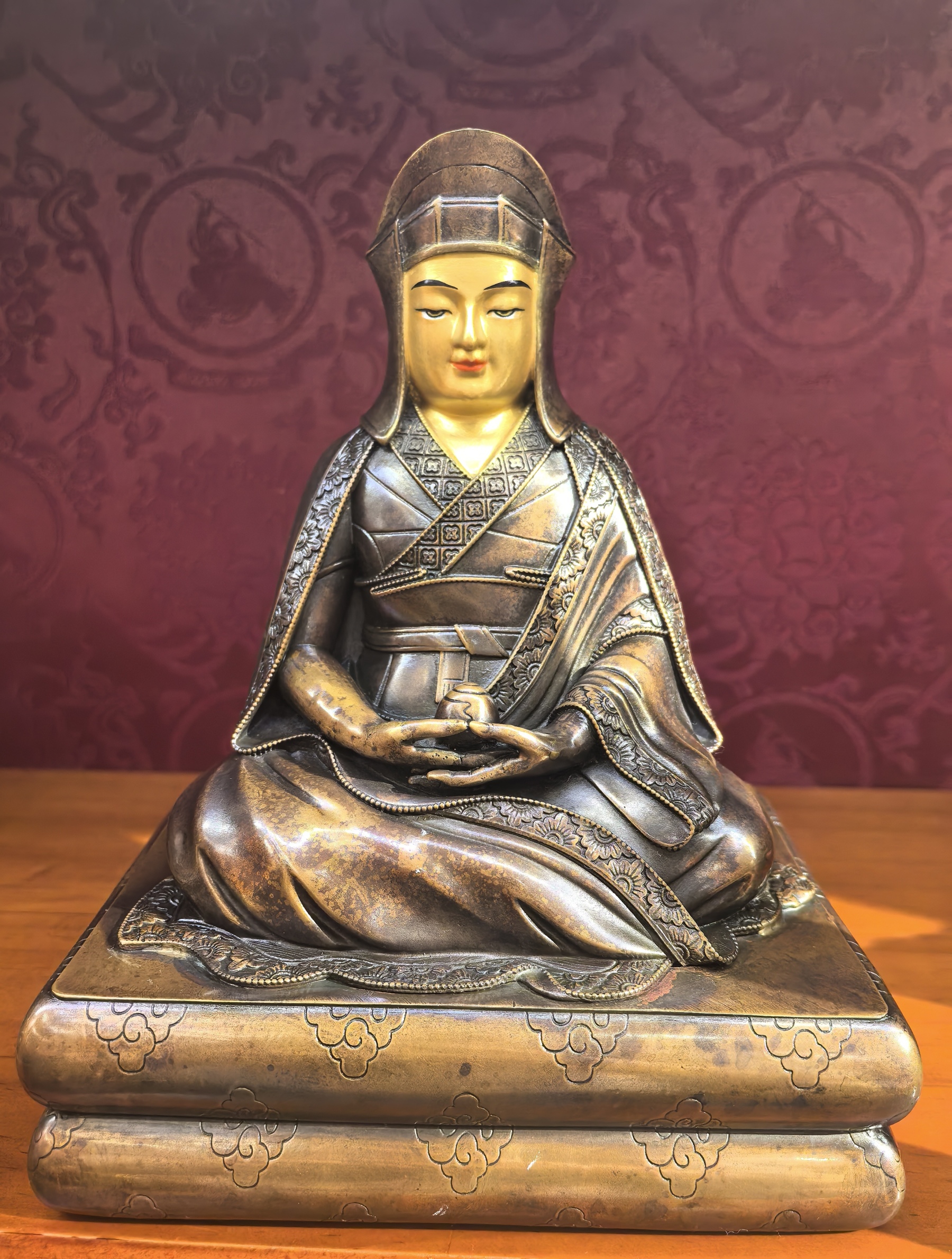 Kagyu Lineage Trinity – 19cm Gilt Copper Statue Set