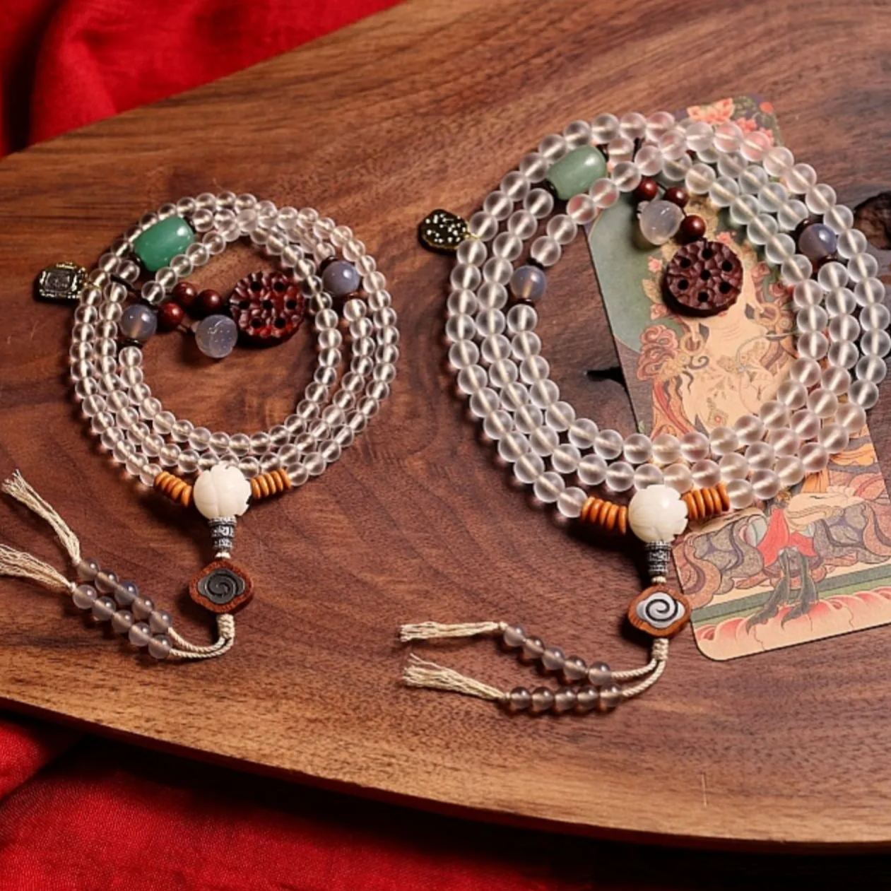 White Tara Blessing – Handcrafted White Glaze Glass Mala