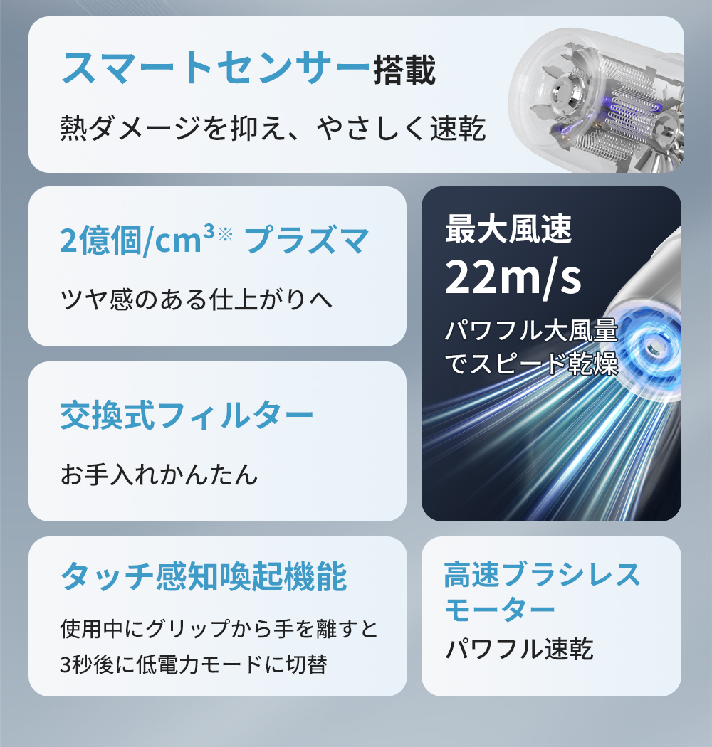 クリーンエア」速乾ドライヤー （交換式フィルター搭載）