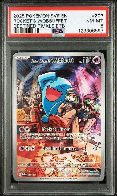 [PSA 8]2025 POKEMON SVP EN-SV BLACK STAR PROMO #203 ROCKET'S WOBBUFFET DESTINED RIVALS ETB