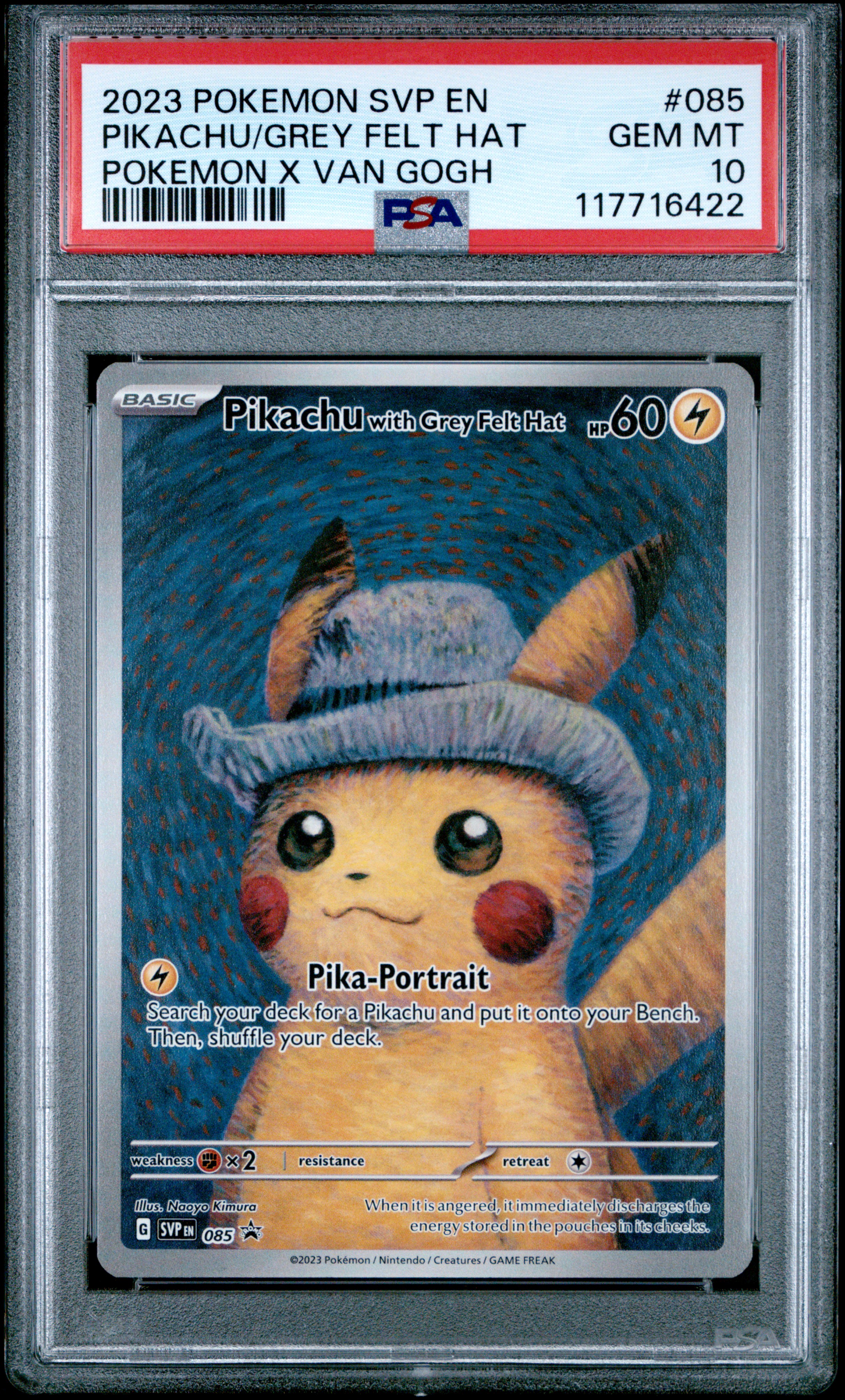 [PSA 10] 2023 POKEMON SVP EN-SV BLACK STAR PROMO #085 PIKACHU/GREY FELT HAT POKEMON X VAN GOGH