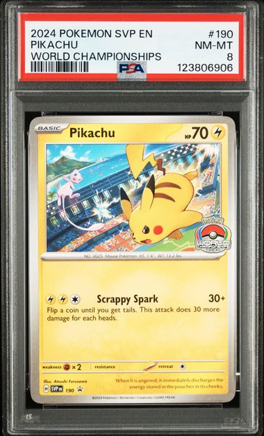 [PSA 8] 2024 POKEMON SVP EN-SV BLACK STAR PROMO #190 PIKACHU WORLD CHAMPIONSHIPS