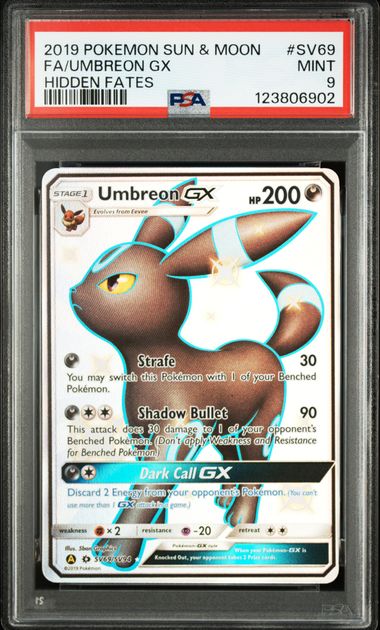 [PSA 9] 2019 POKEMON SUN & MOON HIDDEN FATES #SV69 FA/UMBREON GX HIDDEN FATES
