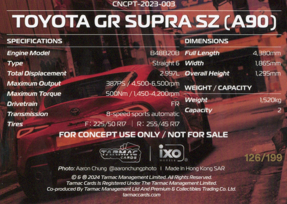 Tarmac Cards - RED LINER - TOYOTA GR SUPRA SZ Disco - Serialized 126/199