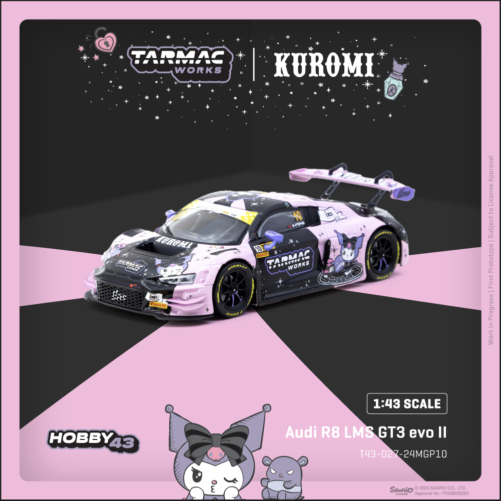 Tarmac Works 1/43 Audi R8 LMS GT3 evo II Macau GT Cup - FIA GT World Cup 2024 HOBBY43 【Sanrio Kuromi Edition】