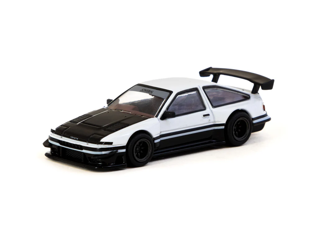 Tarmac Works 1/64 Toyota Sprinter Trueno AE86 Widebody White / Black with Tarmac Cards - GLOBAL64