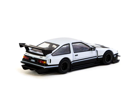 Tarmac Works 1/64 Toyota Sprinter Trueno AE86 Widebody White / Black with Tarmac Cards - GLOBAL64