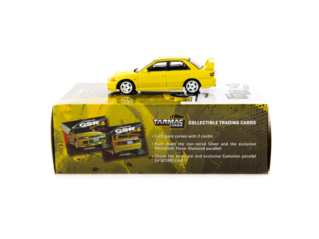 Tarmac Works 1/64 Mitsubishi Lancer GSR Evolution III Yellow with Tarmac Cards - GLOBAL64