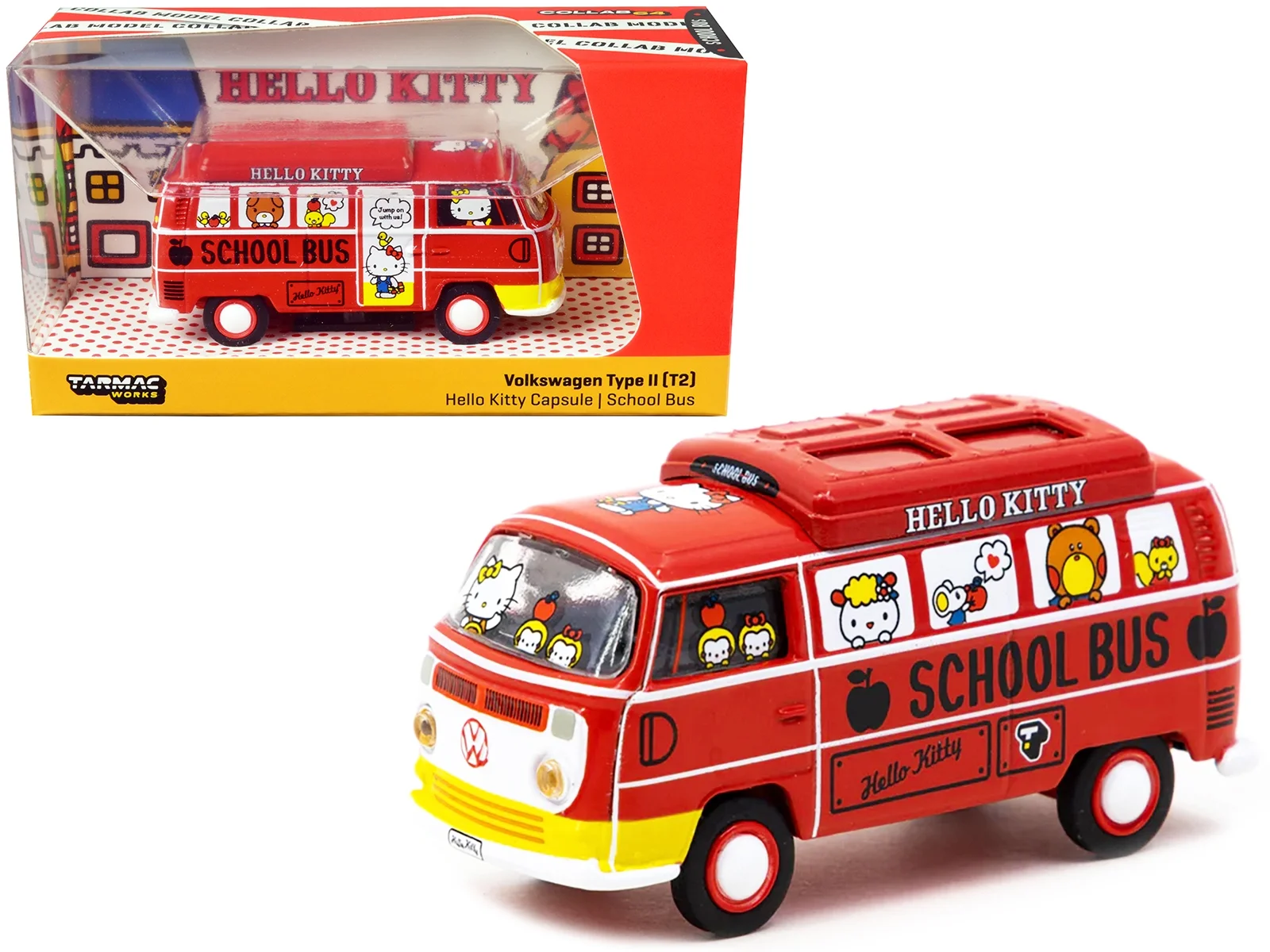 Tarmac Works 1:64 Volkswagen Type II (T2) Bus Hello Kitty Capsule School Bus
