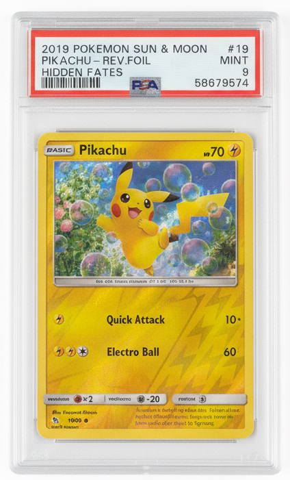 [PSA 9]2019 POKEMON SUN & MOON HIDDEN FATES #19 PIKACHU-REV.FOIL HIDDEN FATES