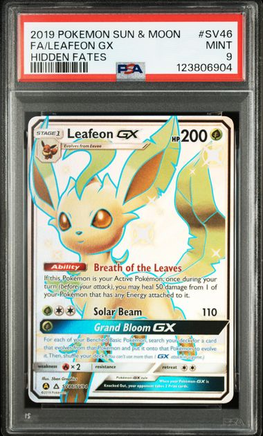 [PSA 9]2019 POKEMON SUN & MOON HIDDEN FATES #SV46 FA/LEAFEON GX HIDDEN FATES