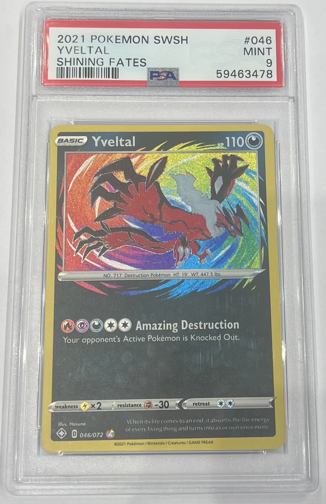 [PSA 9 ] 2021 POKEMON SWORD & SHIELD SHINING FATES #046 YVELTAL SHINING FATES