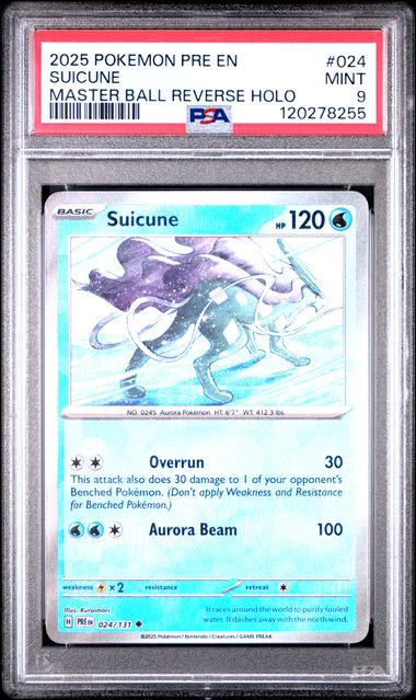[PSA 9] 2025 POKEMON PRE EN-PRISMATIC EVOLUTIONS #024 SUICUNE MASTER BALL REVERSE HOLO