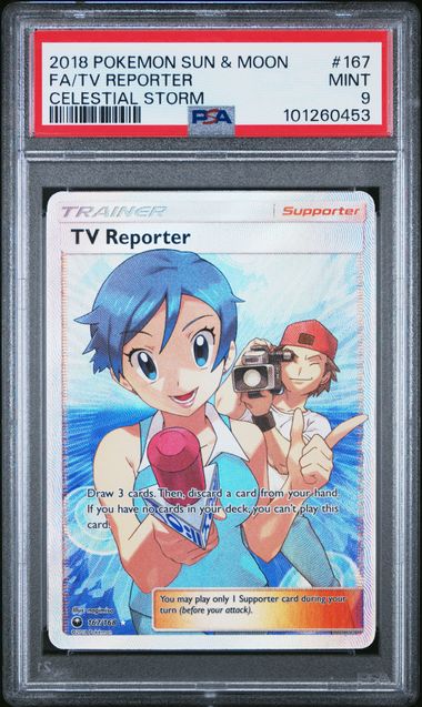 [PSA 9] 2018 POKEMON SUN & MOON CELESTIAL STORM #167 FA/TV REPORTER CELESTIAL STORM