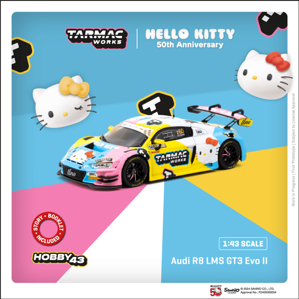 Tarmac Works 1/43 Audi R8 LMS GT3 evo II Macau GT Cup - FIA GT World Cup 2023 【Hello Kitty Version】 #50 with special packaging & story booklet - HOBBY43