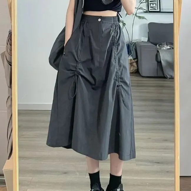 復古抽繩遮胯顯瘦休閒工裝半身裙