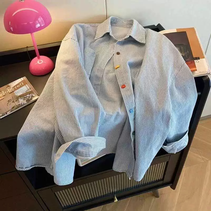 復古彩色扣子襯衫上衣