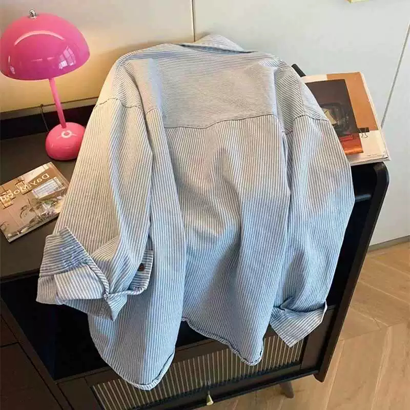 復古彩色扣子襯衫上衣