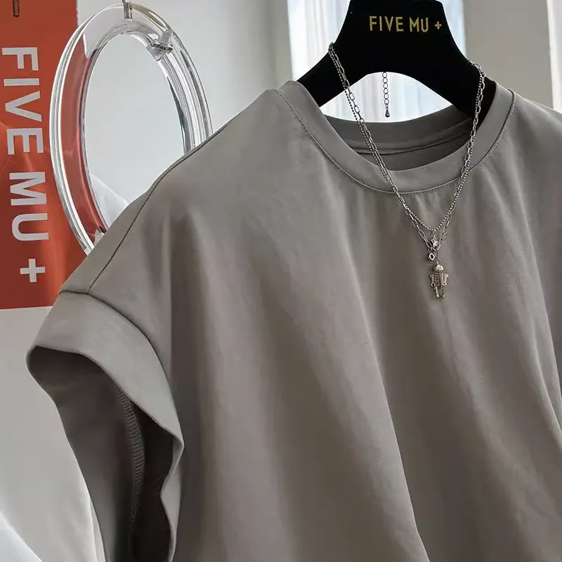 設計感不規則扭結寬鬆黑色小飛袖短袖T恤