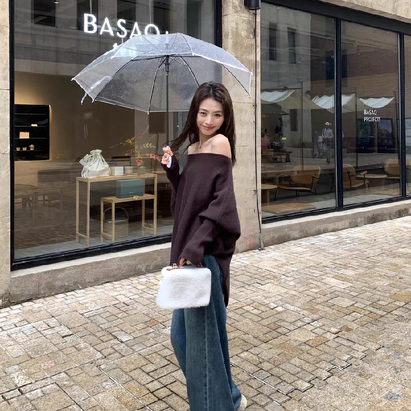 慵懶風V領不規則設計感蝙蝠袖針織衫