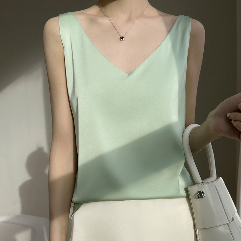 醋酸緞面V領時尚百搭絲內搭無袖吊帶背心