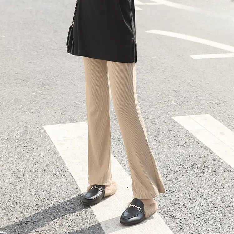 韓系微喇豎螺紋彈力女顯瘦打底褲喇叭褲