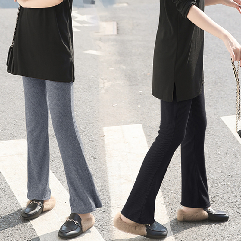 韓系微喇豎螺紋彈力女顯瘦打底褲喇叭褲