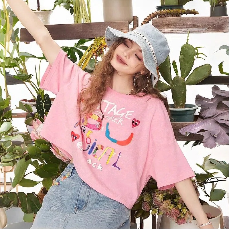 設計感寬鬆休閒字母塗鴉印花短袖t恤