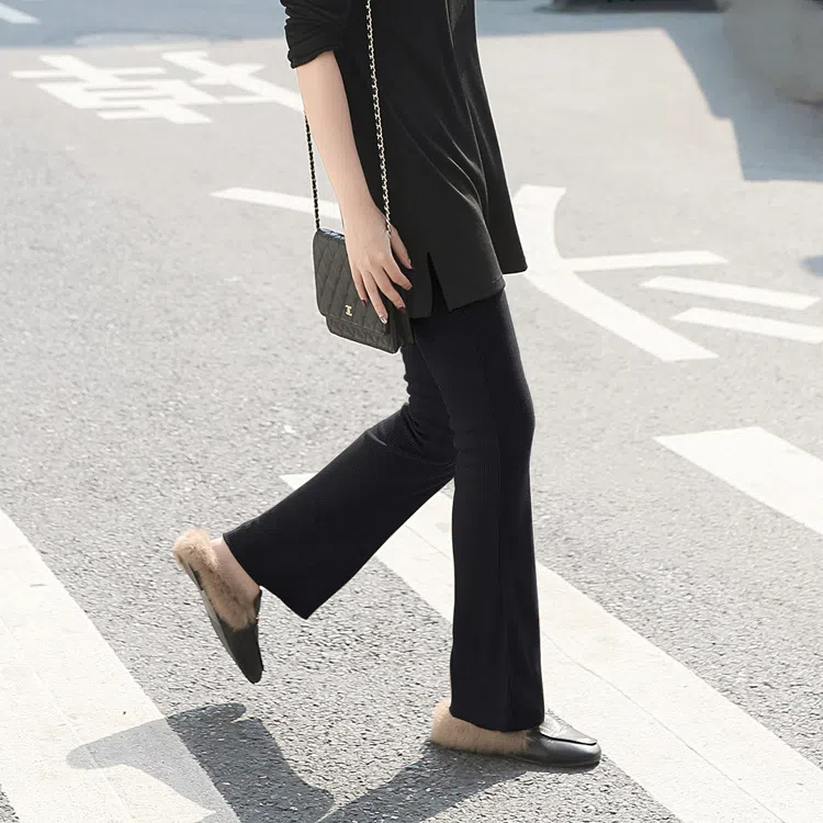 韓系微喇豎螺紋彈力女顯瘦打底褲喇叭褲