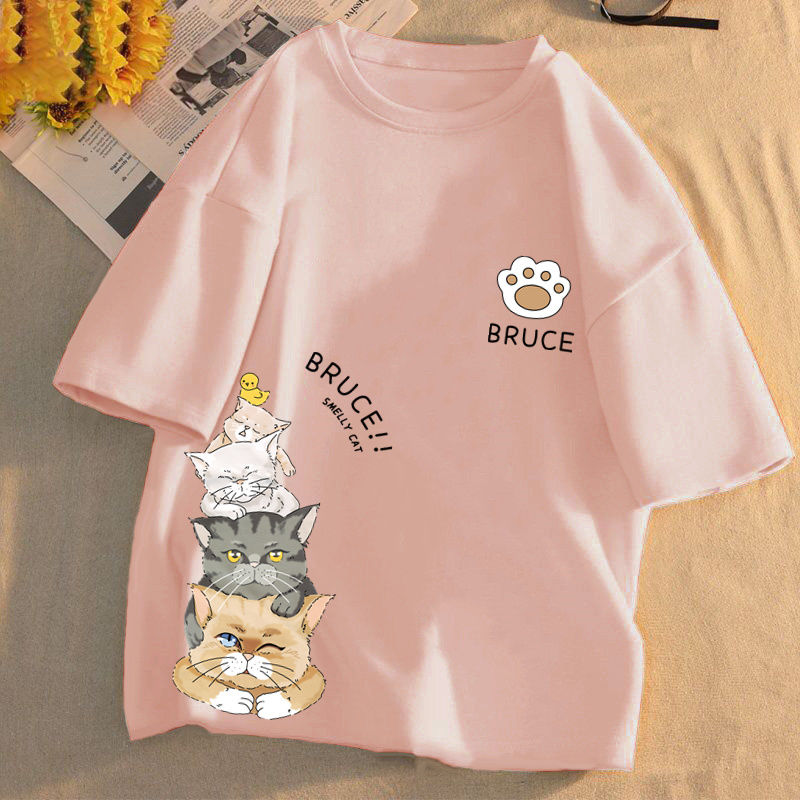 純棉甜美清新寬鬆休閒百搭打底衫短袖T恤