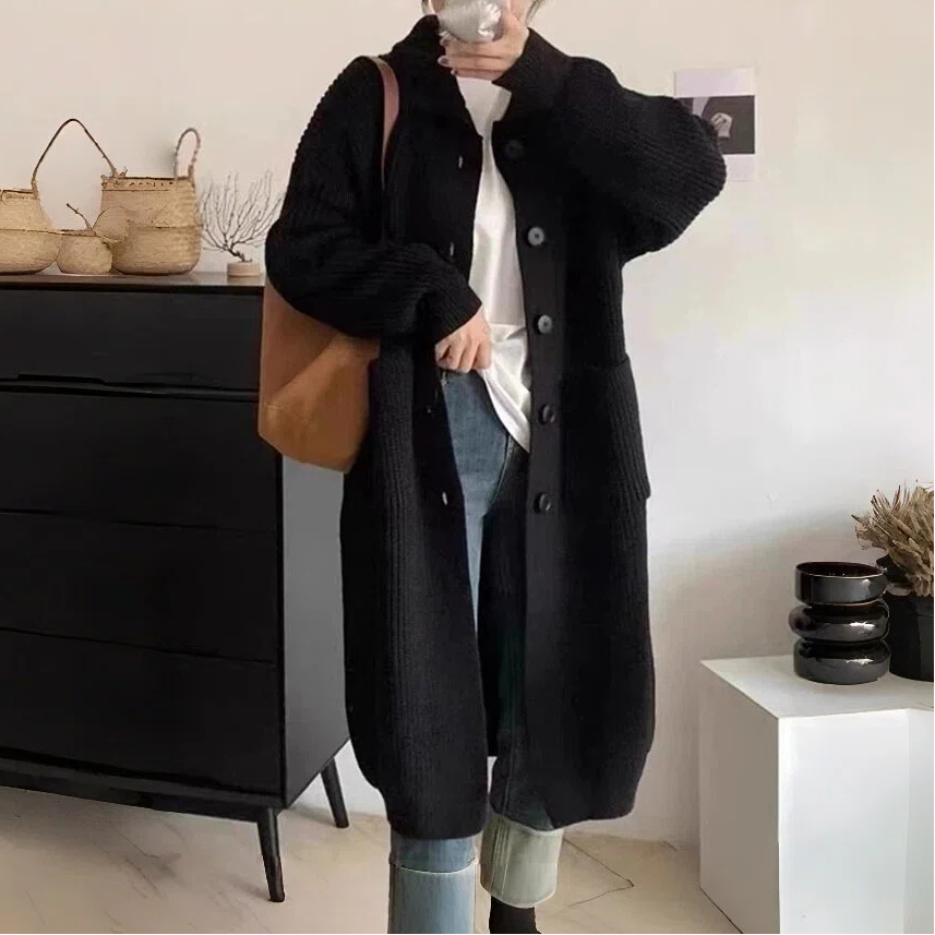 韓版慵懶風洋氣加厚百搭中長款針織開衫