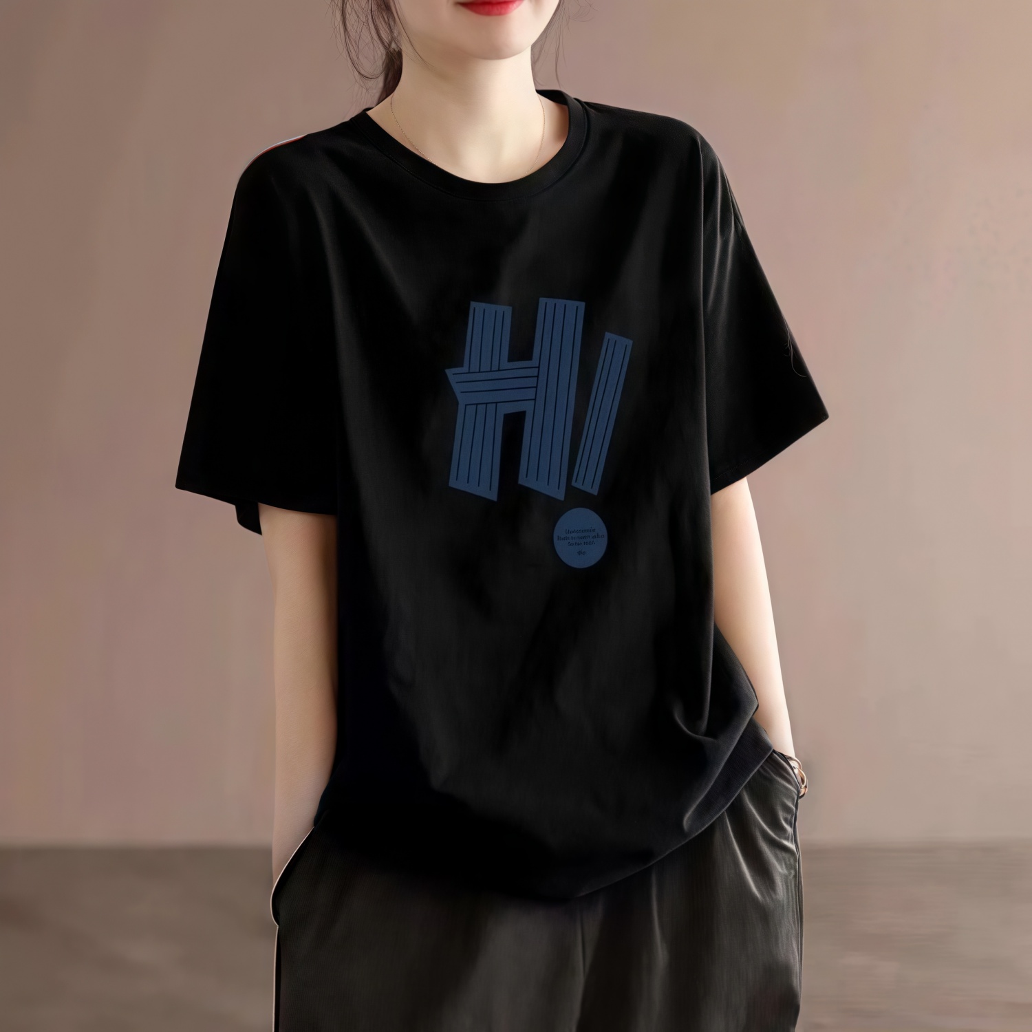 純棉寬鬆印花顯瘦遮肉中長款短袖T恤