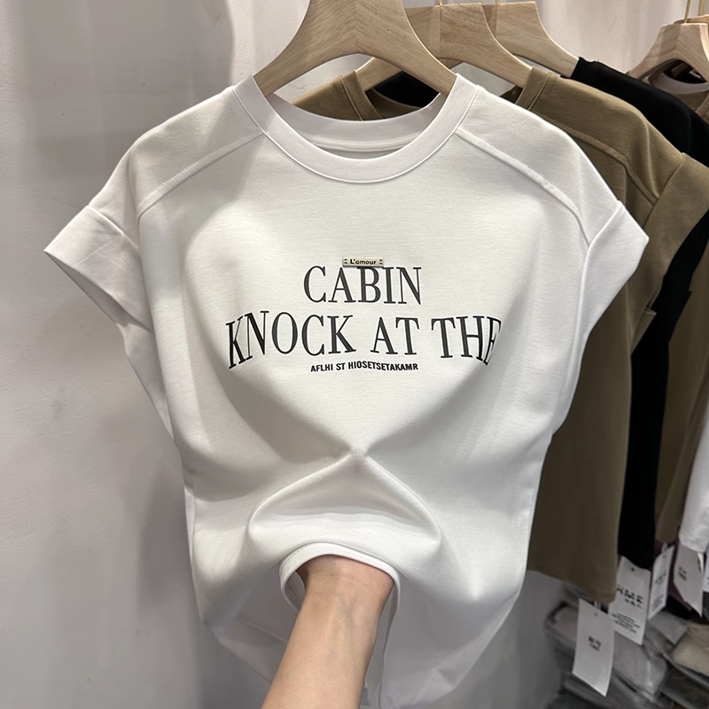 大碼美式字母無袖背心設計感寬鬆顯瘦遮肉短袖T恤