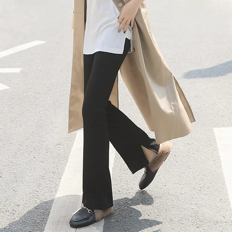 韓系微喇豎螺紋彈力女顯瘦打底褲喇叭褲