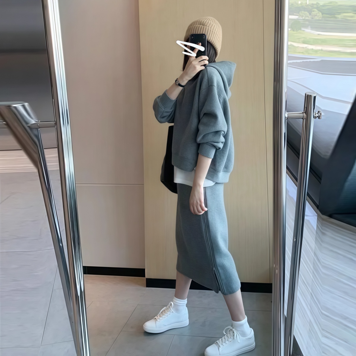 春秋寬鬆連帽上衣+半身裙套裝 兩件組 大尺碼時尚休閒風 (8).jpg