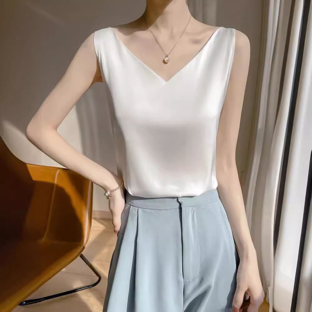 醋酸緞面V領時尚百搭絲內搭無袖吊帶背心